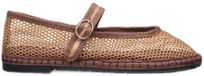 FLABELUS V-hals Net Ballerina's Dames Bruin Leer Textiel Rubber Gesp 37