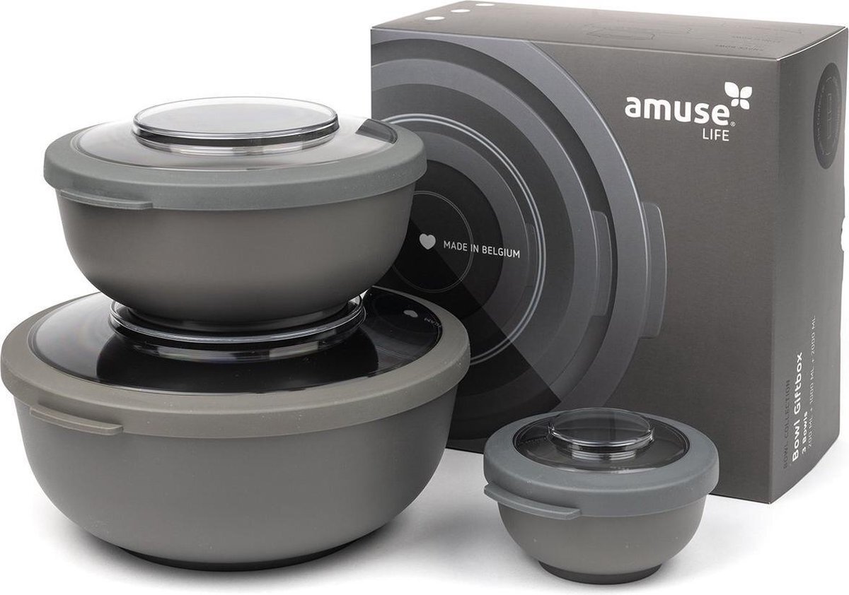 Amuse Life - Lunchbox - Set van 3 bowls - 200, 1000 en 2000 ml - Tritan deksel - Cadeauverpakking