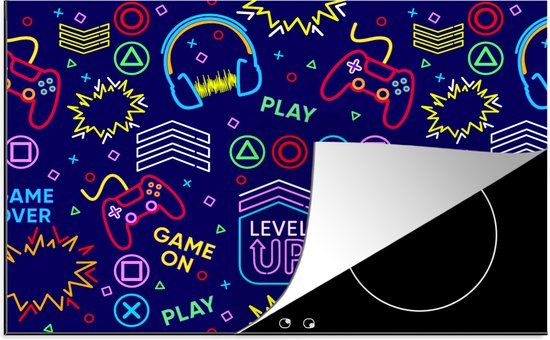 KitchenYeah® Inductie beschermer 77x51 cm - Gaming - Neon - Koptelefoon - Design - Inductie beschermer