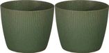 Mica Decorations Plantenpot/Bloempot - 2x - Kunststof - Donkergroen/Ribbels - D14/H14 cm