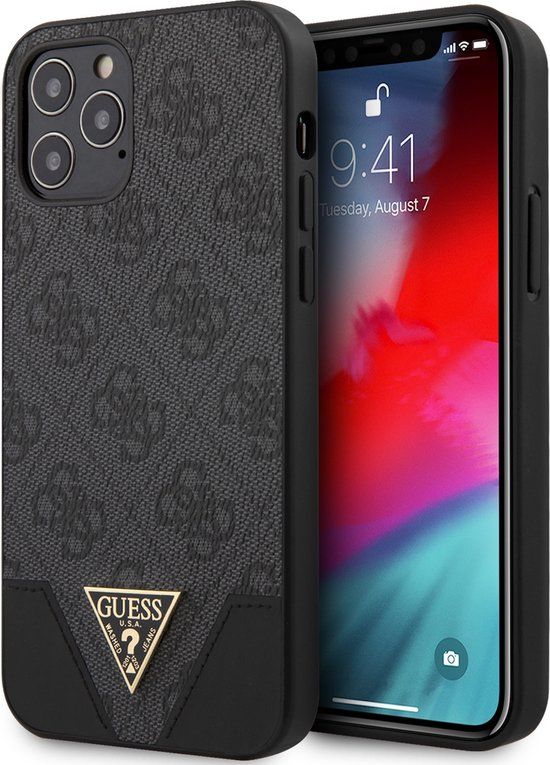 Guess iPhone 12/12 Pro Backcase hoesje - Effen Grijs - Kunstleer