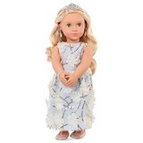 Our Generation Ellory BD31346 pop met hoofdband, oorbellen, armband en bloemenjurk, mooie blauwe ogen om te slapen en lang blond haar, aanbevolen voor 3 jaar
