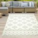 Tapis en sisal, adapté pour l'intérieur et l'extérieur, avec un motif oriental 3D de carrés et de triangles, couleur crème, dimensions : 120x170 cm