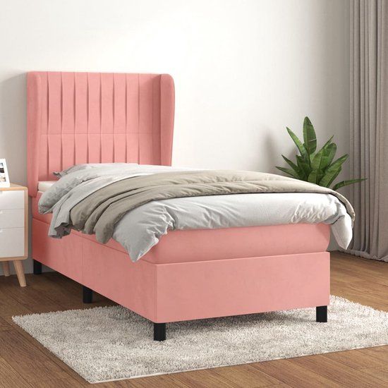 vidaXL Boxspring met Matras Fluweel Roze 90x190 cm