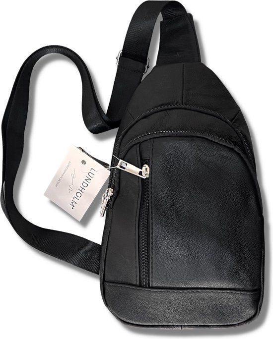 Lundholm Roskilde Crossbody Tas Heren Zwart - Leren Schoudertas met Verstelbare Riem