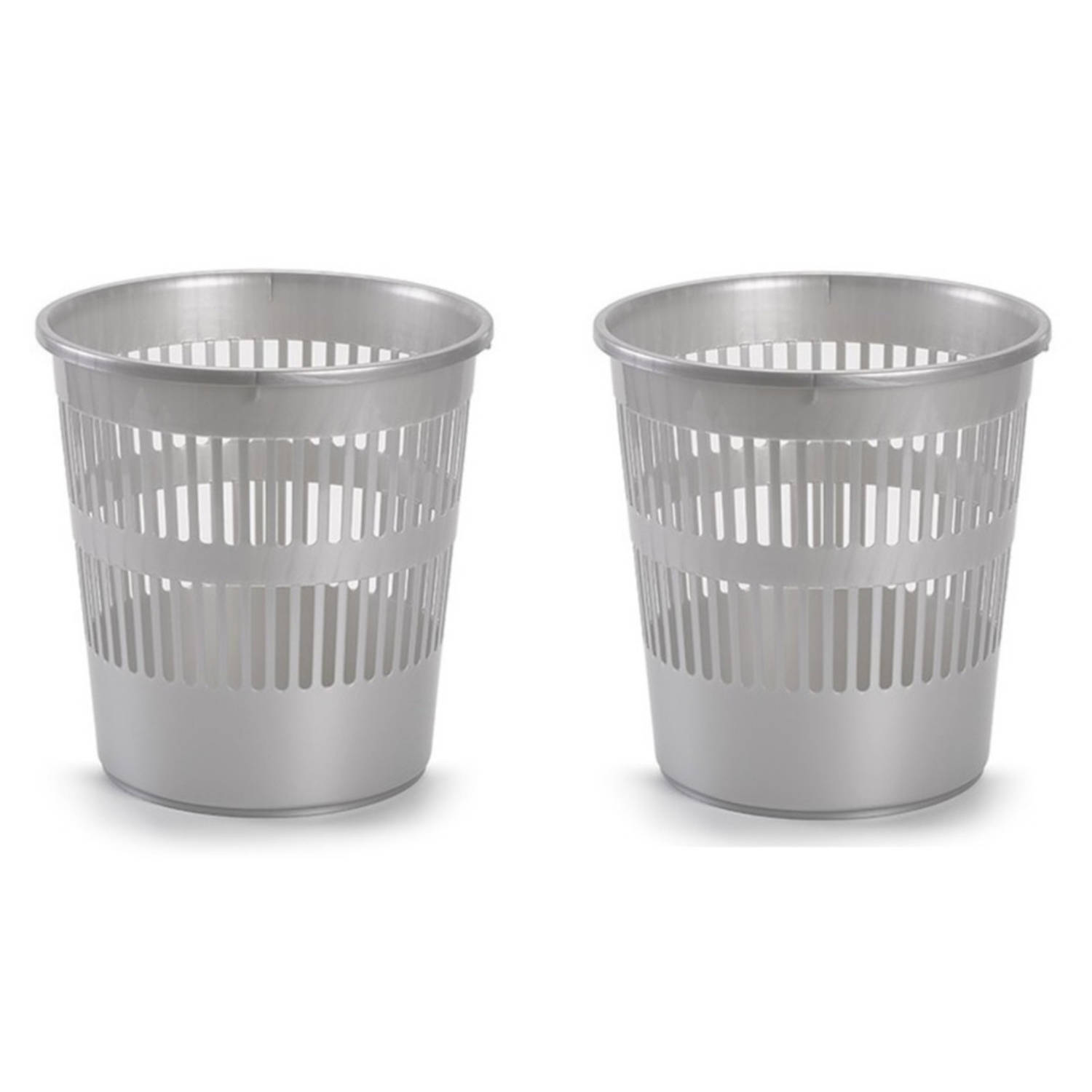 Forte Plastics 3x stuks afvalbak/vuilnisbak plastic zilver 28 cm - Vuilnisbakken/prullenbakken - Kantoor/keuken/slaapkamer