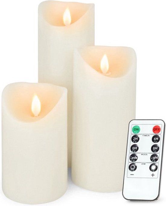 O'DADDY® LED Kaarsen Set - 3 Maten (12.5+18+22cm) - Met Bewegende Vlam & Afstandsbediening - Crème