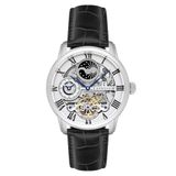 Thomas Earnshaw Mens 44mm Longitude Dual Time Automatic Skeleton Horloge met 12 uur Dual Time, Zon & Maan Display en Versierde Rotor, Wit/Zwart, ES-8006-01