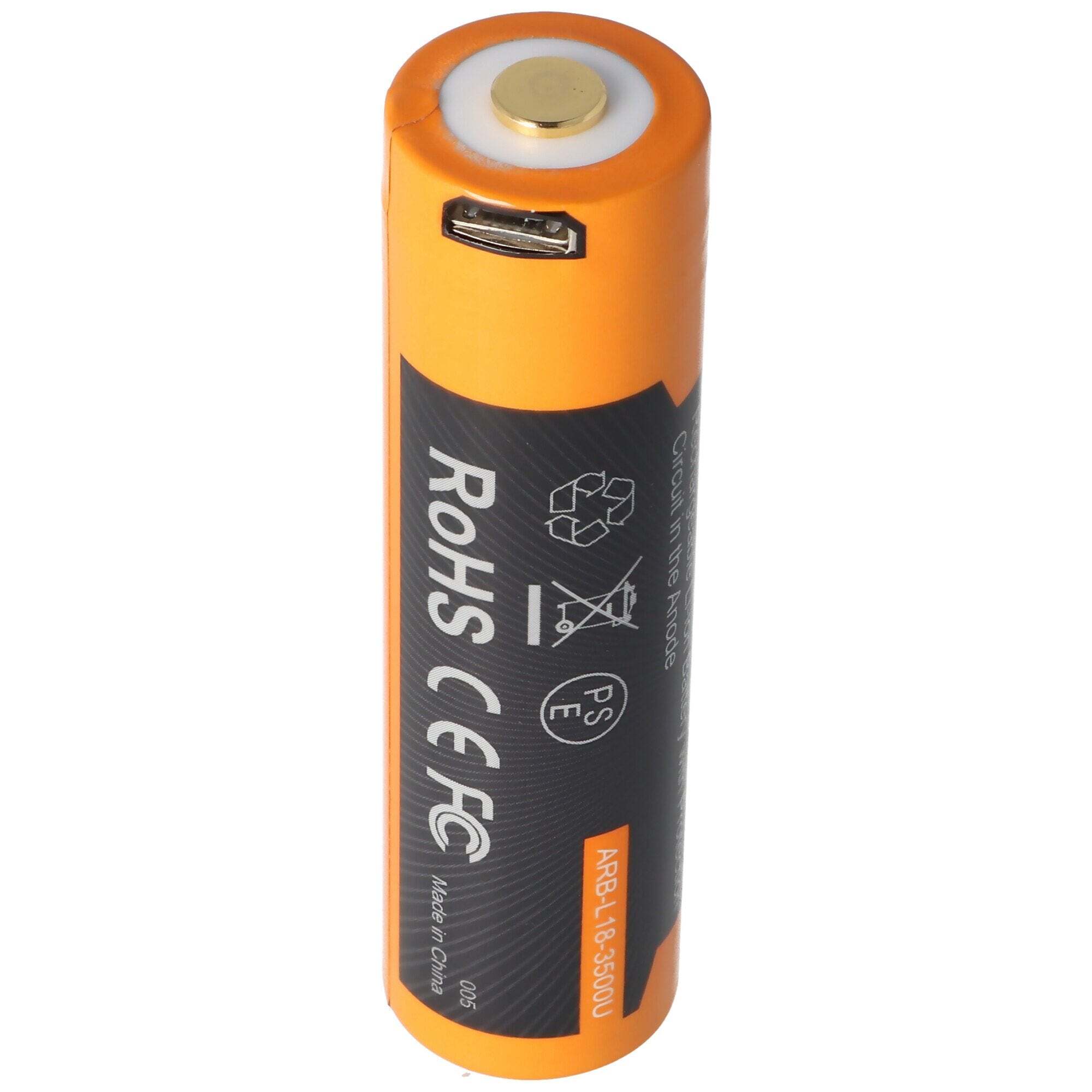 ACCUCELL Li-ionbatterij 18650, 3500 mAh beveiligd met USB-oplaadfunctie, 70x18,6 mm, met AccuSafe
