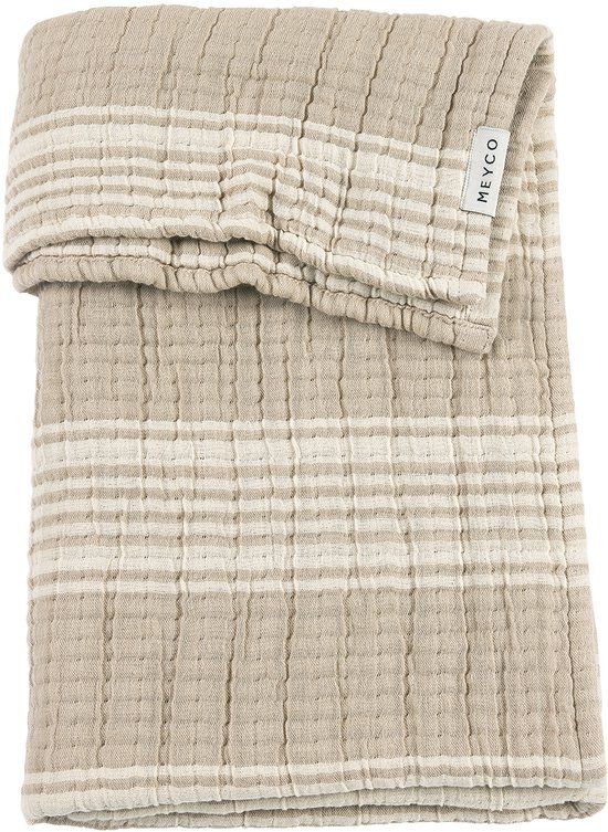 Meyco Baby Stripe Jacquard Ledikant Deken - Pre-washed Hydrofiel - Sand - 100x150cm - 1.5 TOG