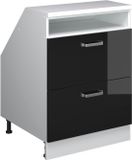 Vicco Rion Kast voor schuine wand – 60 x 81.6 cm met 2 laden, kastromp 60 cm diepte Zwart hoogglans