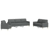 vidaXL 3-delige Loungeset Stof Donkergrijs