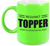 Bellatio Decorations Shoppartners Bv Collega cadeau koffiemok - beker - Bedankt Topper - voor je fantastische inzet - neon groen - werknemer/ personeel - afscheid / pensioen - 330 ml