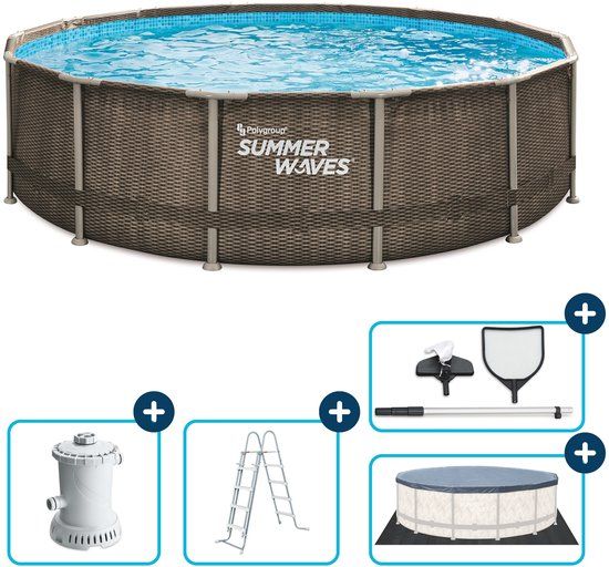 Merkloos Summer Waves Zwembad Elite Frame 427 x 107 cm Dark Double Rattan + filterpomp