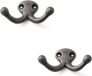 Merkloos Kapstokhaken luxe - 6x - dubbele haak - aluminium - tin - 4 x 7 cm - ophang haken - jashaken