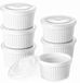 Unyqoos® Ramequins en Porcelaine 230 ml avec Couvercle, Blanc, Ensemble de 6