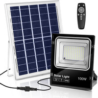BES LED LED Floodlight op Zonne-energie - LED Schijnwerper - Aigi Solina - LED Solar Tuinverlichting Wandlamp - Afstandsbediening - Waterdicht IP66 - 100W - Helder/Koud Wit 6500K
