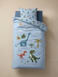 Vertbaudet Dekbedovertrekset + kussensloop kind met gerecycled katoen DINO FRIENDS ijsblauw