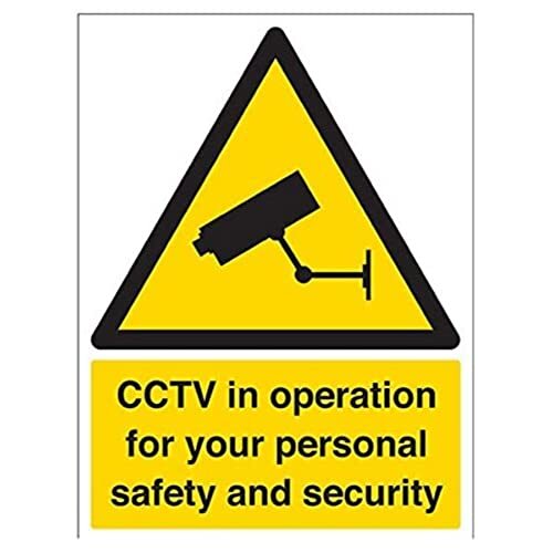 V Safety VSafety 6E002BC-R "CCTV in gebruik voor uw persoonlijke veiligheid en beveiliging" waarschuwingsbord, stijf kunststof, portret, 300 mm x 400 mm, zwart/geel