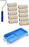 Benson 10x verfroller / vachtrollers incl rollerbeugel en verfbakje - 10 cm - rollers voor het schilderen van wanden en plafonds