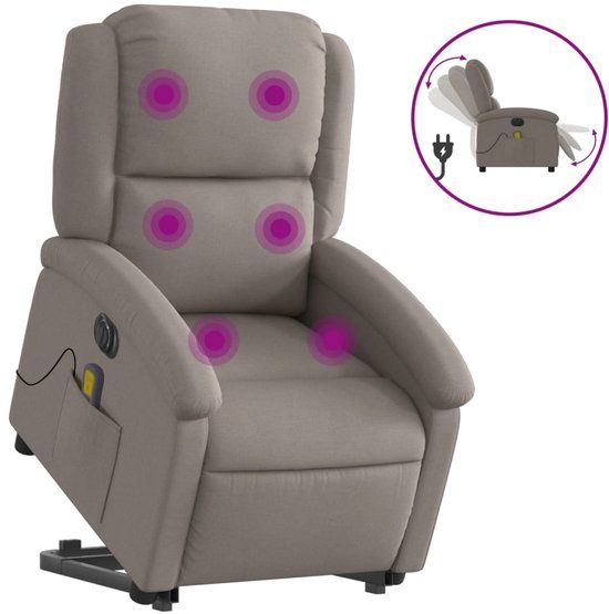 vidaXL Sta-op-massagestoel elektrisch verstelbaar stof taupe