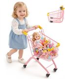 VEVOR Kinderwinkelwagen, speelgoedsupermarkt met stalen frame, 4 wielen en mand van dicht gaas, opvouwbaar accessoire voor de speelwinkel met een draagvermogen van 30 kg, speelwinkelspelletjes voor kinderen vanaf 3 jaar
