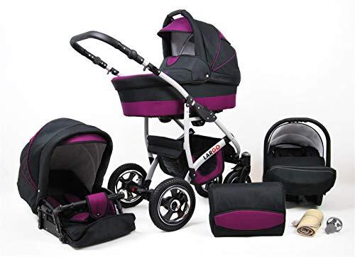 SaintBaby Kinderwagen 3in1 Isofix 2in1 DIN EN 1888 Zwenkte pneumatische banden New L-GO by black & purple 2in1 zonder autostoel