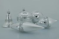 Set van 5 ornamenten, mondgeblazen en handbeschilderd voor kerstboom