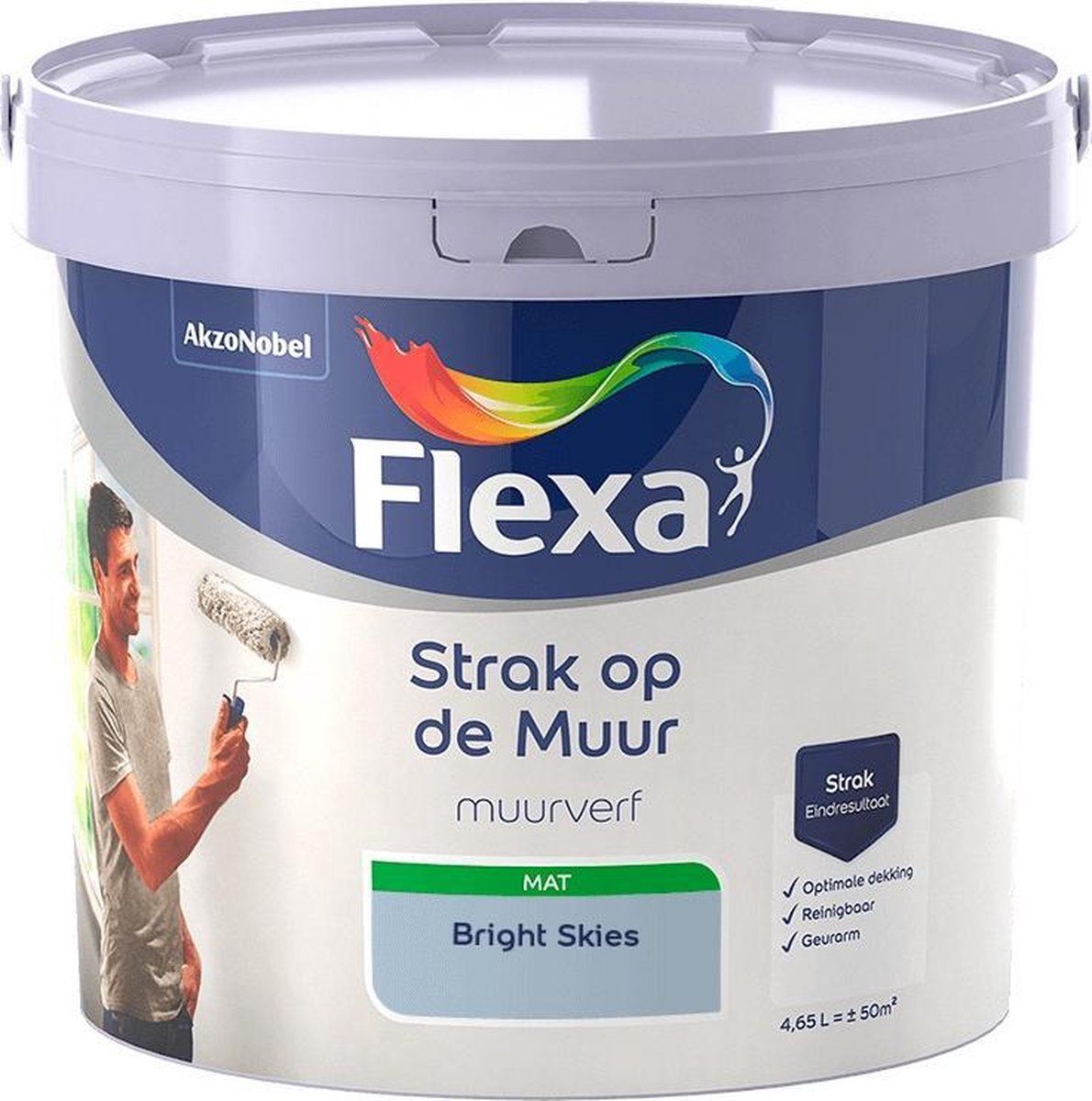 FLEXA Strak op de Muur Muurverf - Mat - Mengkleuren Collectie - Kleur van het Jaar 2022 - Bright Skies - 5 liter