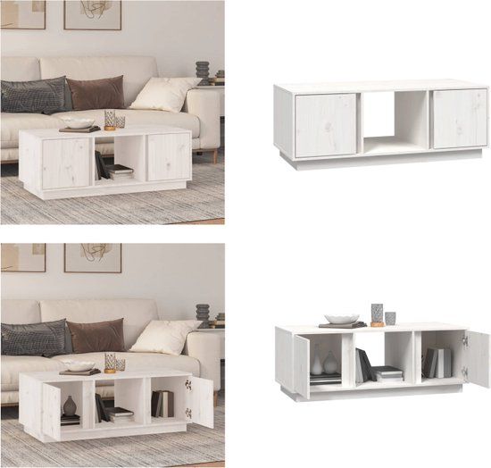vidaXL Salontafel 110x50x40 cm massief grenenhout wit