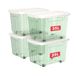 Cetomo 35L x 4 plastic opbergdozen met wielen, opbergdoos met deksel met veilige zijvergrendelingen, PP nestbare en stapelbare doorzichtige organizer voor thuis, kantoor, verhuizen, transparant groen