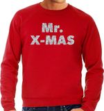 Bellatio Decorations Mr. x-mas Foute Kersttrui - sweater - rood - voor heren - zilver glitter letters - kerstkleding S