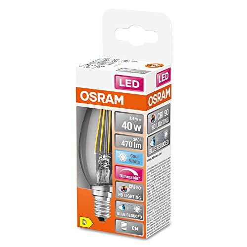 OSRAM Lamps OSRAM Superstar dimbare LED lamp met bijzonder hoge kleurweergave (CRI90), E14-basis Filament optiek ,Koud wit (4000K), 470 Lumen, substituut voor 40W-verlichtingsmiddel dimbaar, 1-Pak