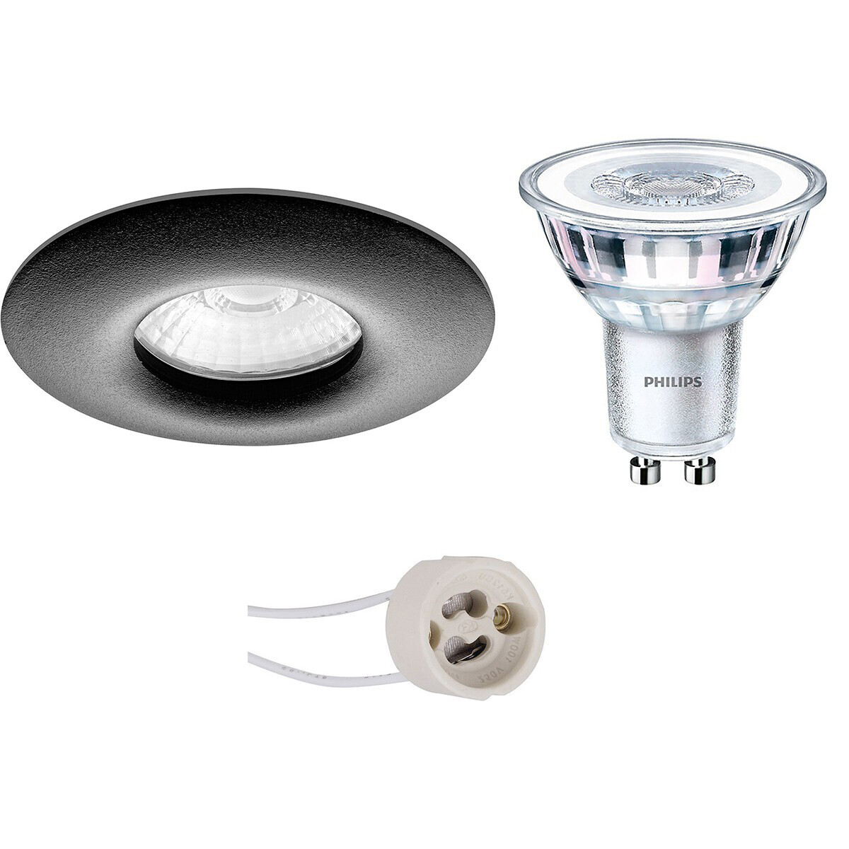 BES LED LED Spot Set - Pragmi Luno Pro - Waterdicht IP65 - GU10 Fitting - Inbouw Rond - Mat Zwart - Ø82mm - Philips - CorePro 830 36D - 5W - Warm Wit 3000K - Dimbaar