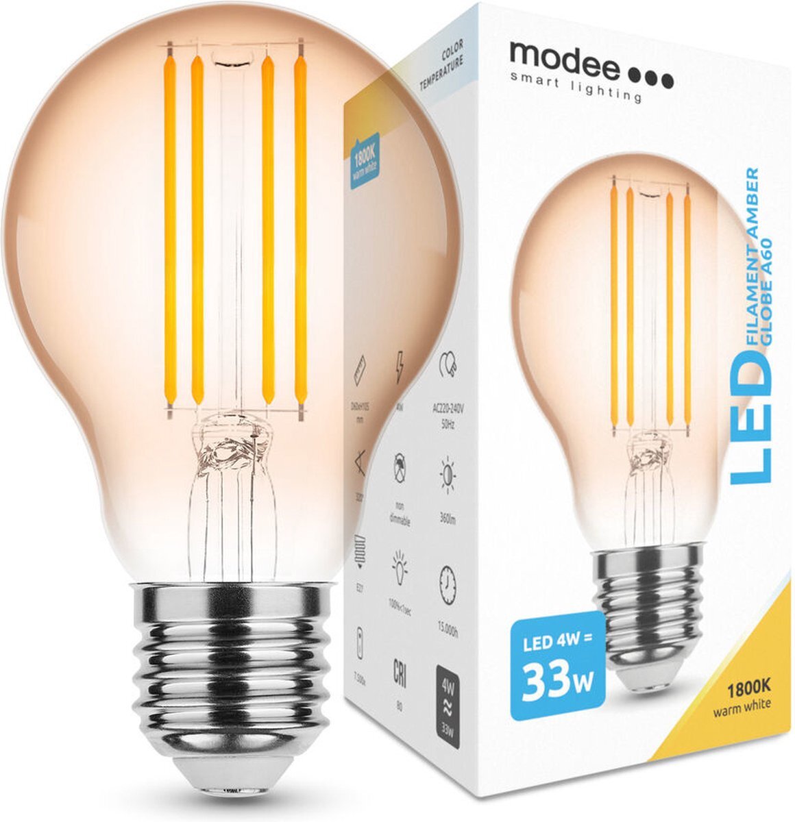 Smoking Acc. International Kft. LED Filament lamp - E27 A60 4W - 1800K zeer warm wit licht