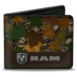 Buckle-Down Heren PU Bifold Portemonnee RAM Logo Leaf Camo Bruin/Groenen/Zilver