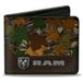 Buckle-Down Heren PU Bifold Portemonnee RAM Logo Leaf Camo Bruin/Groenen/Zilver