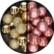 Merkloos / Sans marque Billiet - Vanlaere Kerstballen 36x stuks - 3 en 4 cm - goud en oudroze - kunststof