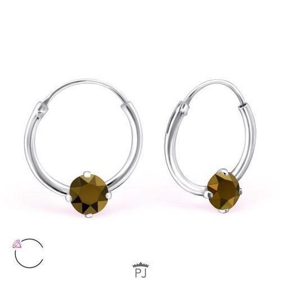 Kinder oorringen bruin - Swarovski Elements kristal - 925 zilver - 12x1,2mm