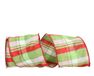 Reliant Ribbon Lime Plaid Dupioni Wired Edge Ribbon, 4 Inch X 10 Yards, Red/lime