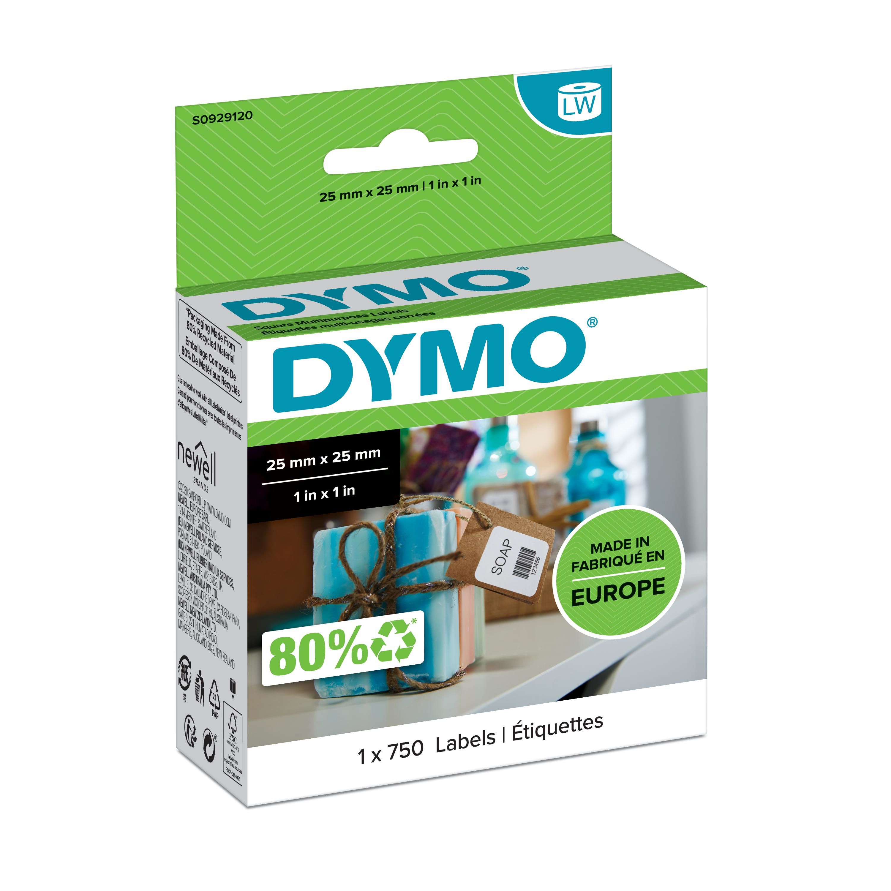 DYMO LabelWriter Labels - 25 x 25 mm - White - 750 Labels