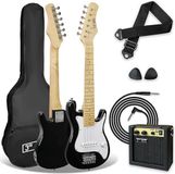 3rd Avenue Elektrische gitaar voor kinderen, maat junior 1/4, voor beginners, draagbare versterker, 5 W, jack, hoes, plectrums en riem - zwart/wit