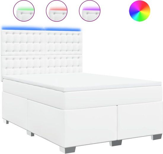vidaXL Boxspring met matras kunstleer wit 160x200 cm