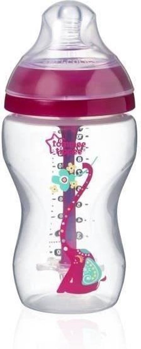 Tommee Tippee 340 ml geavanceerde colon-gekleurde babyfles roze, transparant