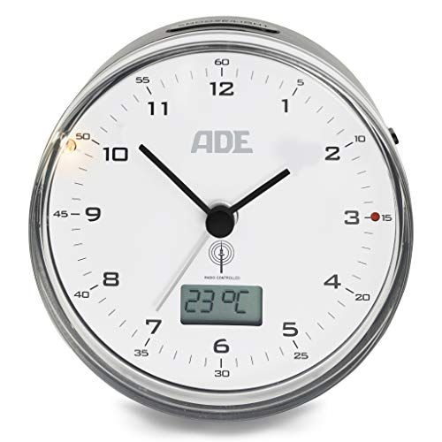 ADE CK 2022 Radiografische wekker - analoog - geruisloos - thermometer - datum - snooze - zwart wit - 8,2 cm