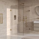 Brauer Void - Carving Douchecabine met Draaideur - Helder Glas - 90x120x200 cm - incl. Glascoating - PVD Goud Geborsteld