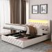 OEM Gestoffeerd bed 160 x 200 cm, functioneel bed met lattenbodem en opbergruimte, met ledverlichting, met opbergfunctie, wit, PU