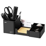 Deli Bureauorganizer, plastic bureau-organizer met potloodhouder en kleverige notitiebak, kantoorbenodigdheden organizers accessoires caddy, 6 compartimenten, zwart