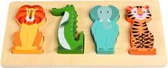 Rex London Puzzel en bois – Créatures colorées – Jouet éducatif pour tout-petits – Puzzle d'animaux avec lion, crocodile, éléphant et tigre – Stimule la motricité et la reconnaissance des couleurs – 25,5x12,8x2 cm – CE
