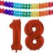 Folat Ballon d'anniversaire en aluminium - 18 ans - rouge - 86 cm - ballon chiffre grand - incl. 2x guirlandes de fête